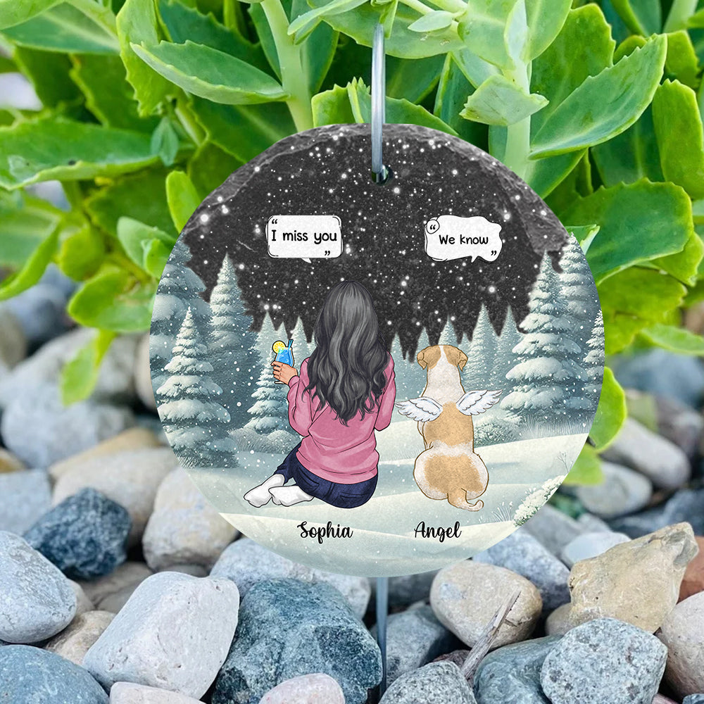 Tu me manques - Ardoise ronde personnalisée pour chien à suspendre au jardin