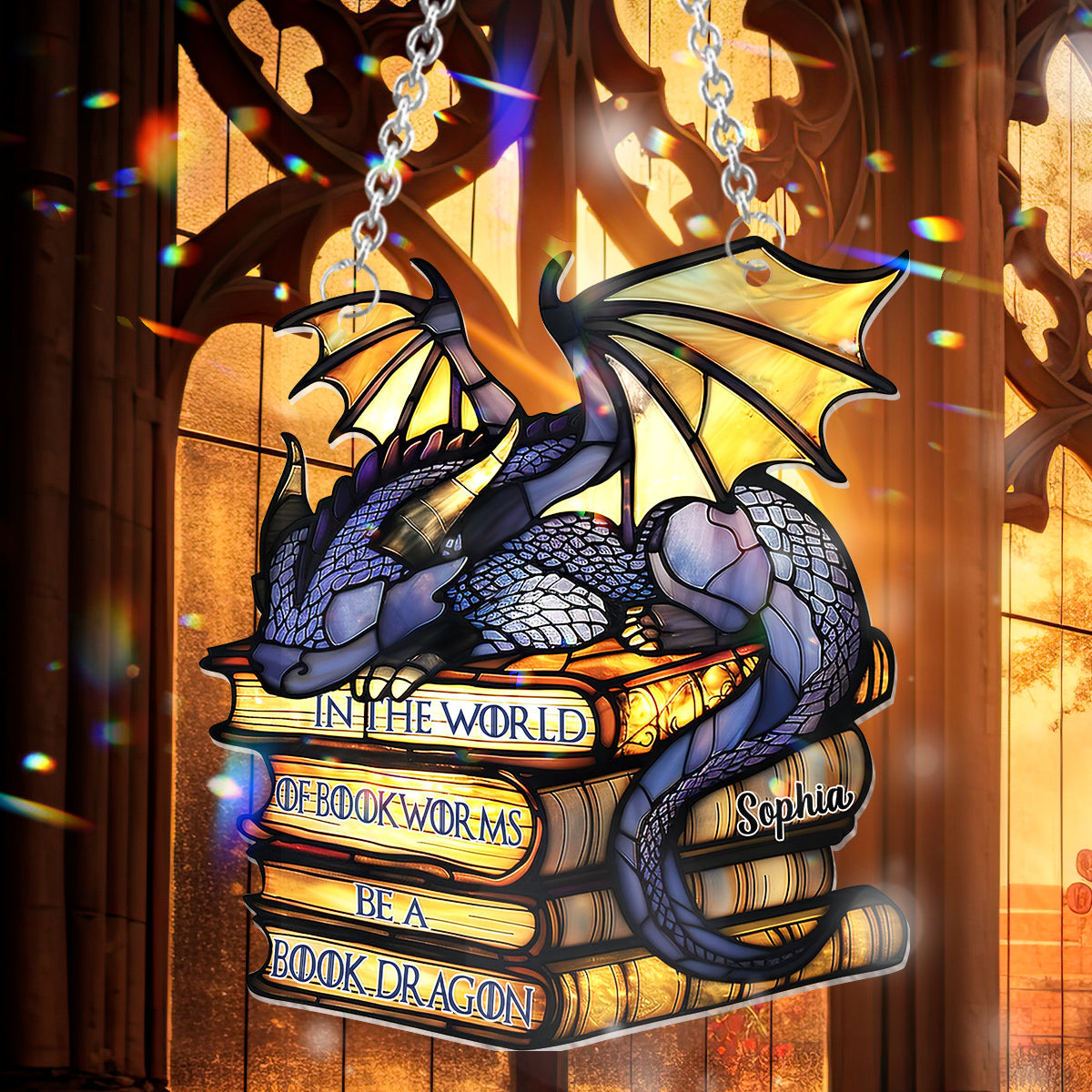 Dans le monde des amoureux des livres, soyez un dragon des livres ! - Décoration attrape-soleil personnalisée en forme de livre à suspendre à la fenêtre 