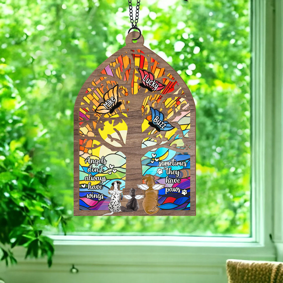 À mes côtés pour toujours dans mon cœur - Attrape-soleil personnalisé pour fenêtre, motif chien à 2 couches