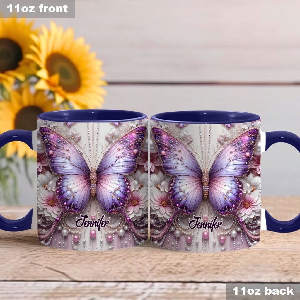 Floral Butterflies - Personalized Butterfly Accent Mug