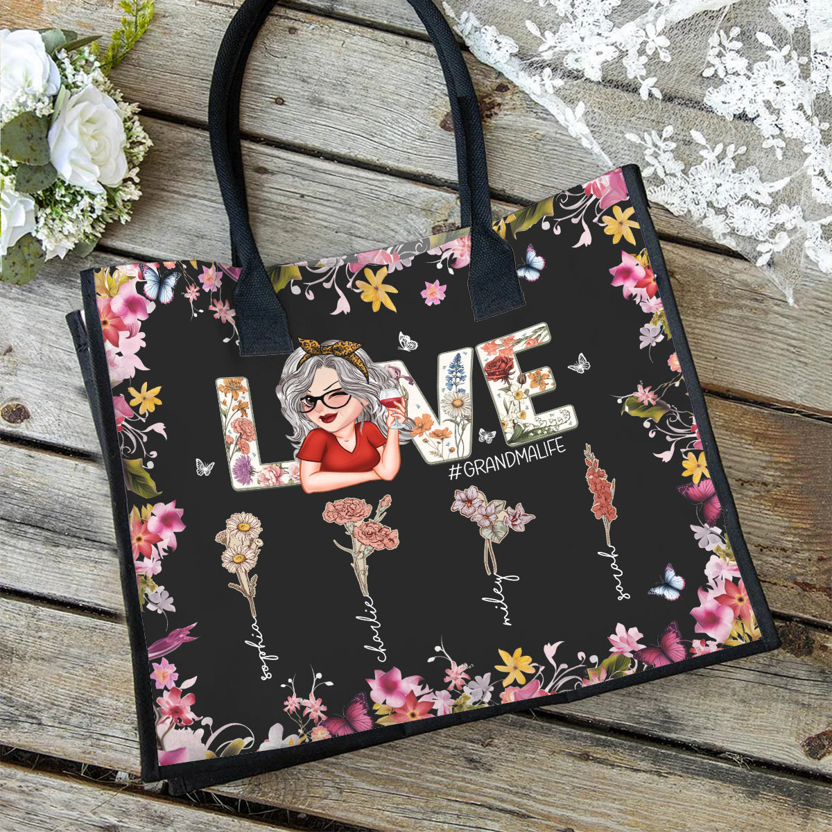 J'aime la vie de grand-mère - Sac fourre-tout en toile personnalisé pour grand-mère