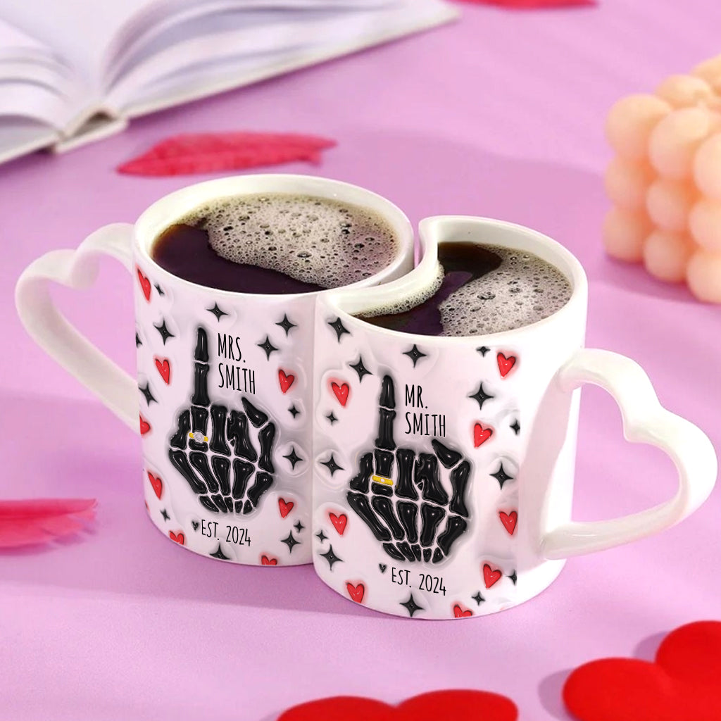 Funny Anniversary - Personalized Husband And Wife Matching Heart Handle Mug