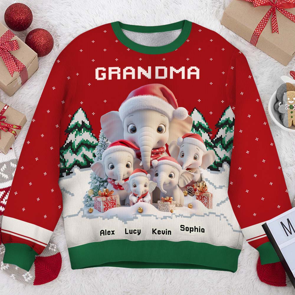 Any Title Cute Elephant - Personalized Grandma Ugly Sweater