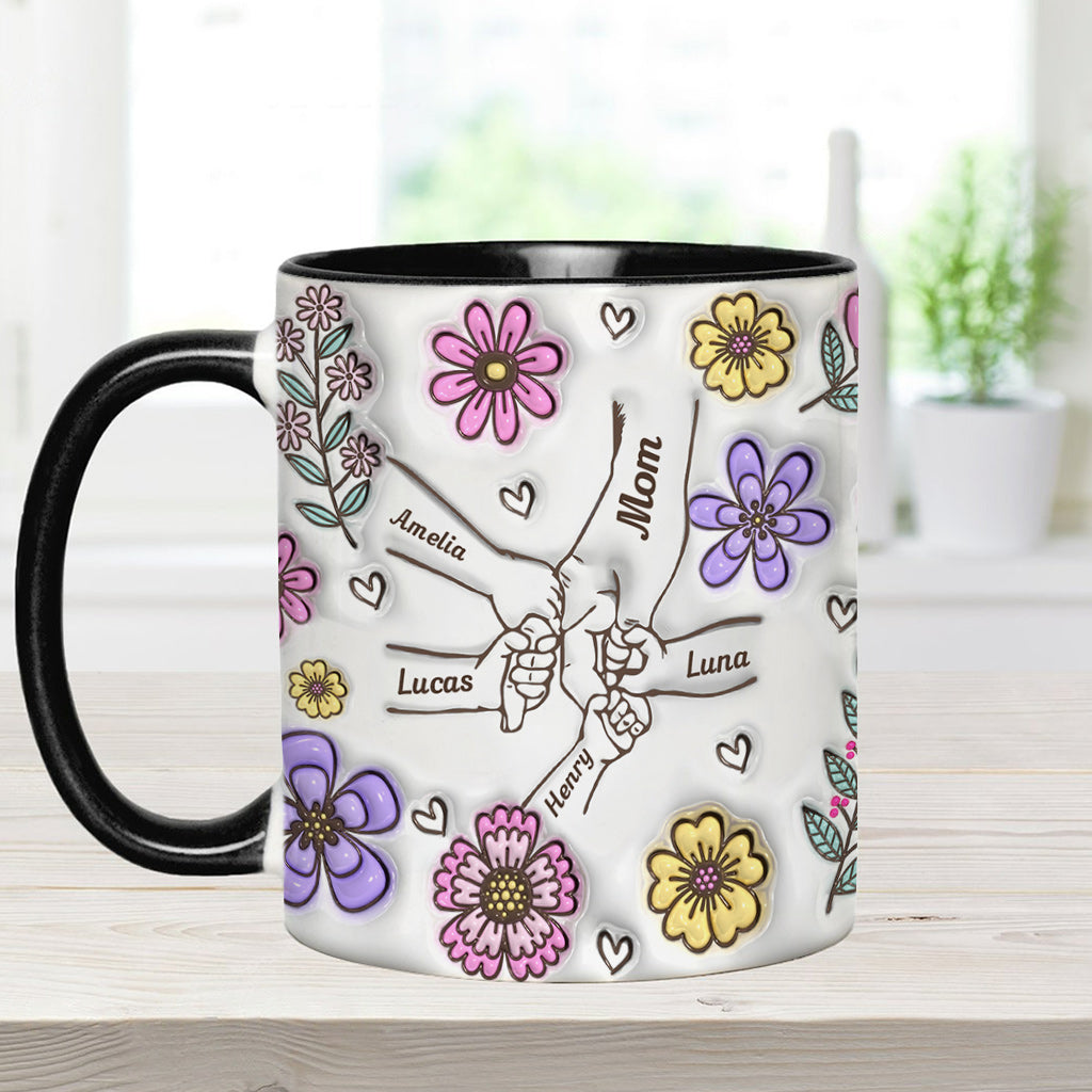 Pink Flower Holding Hands Nana Grandma Mom - Personalized Mother Accent Mug