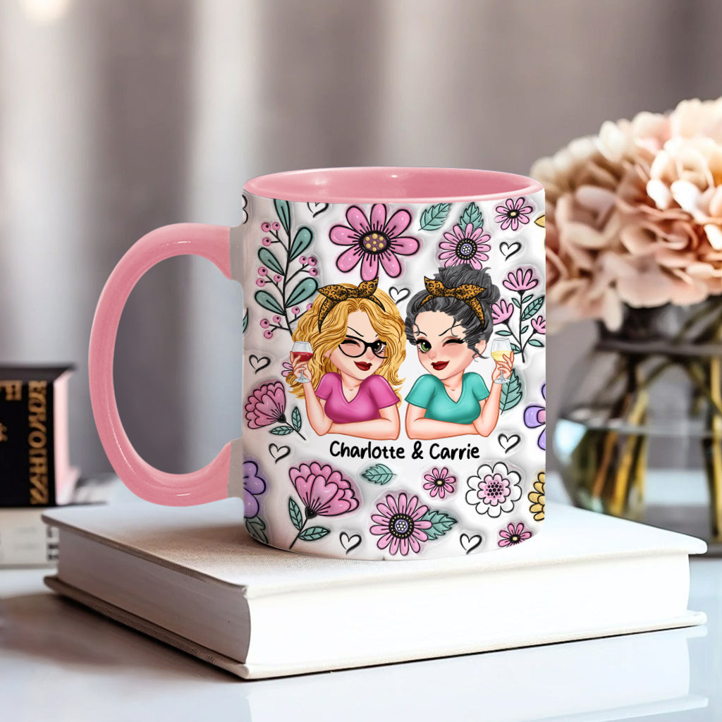 Meilleures amies pour toujours - Mug personnalisé à motif floral - Mug « Meilleures amies pour toujours » - Style floral élégant