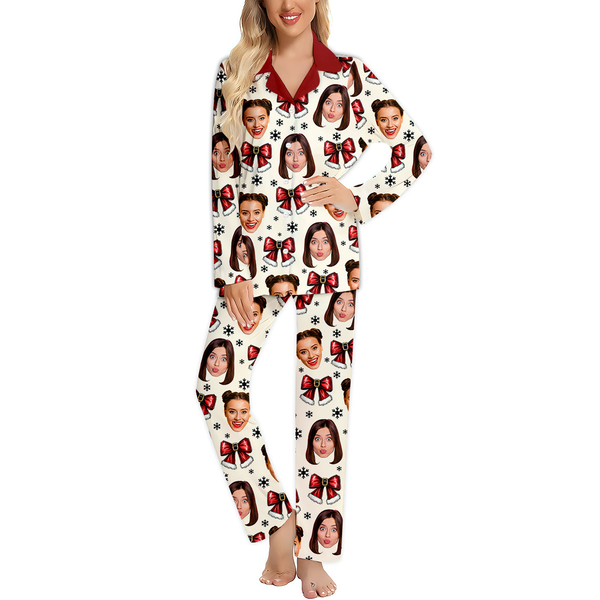 Pyjama de Noël Coquette Besties - Pyjama boutonné personnalisé pour meilleures amies