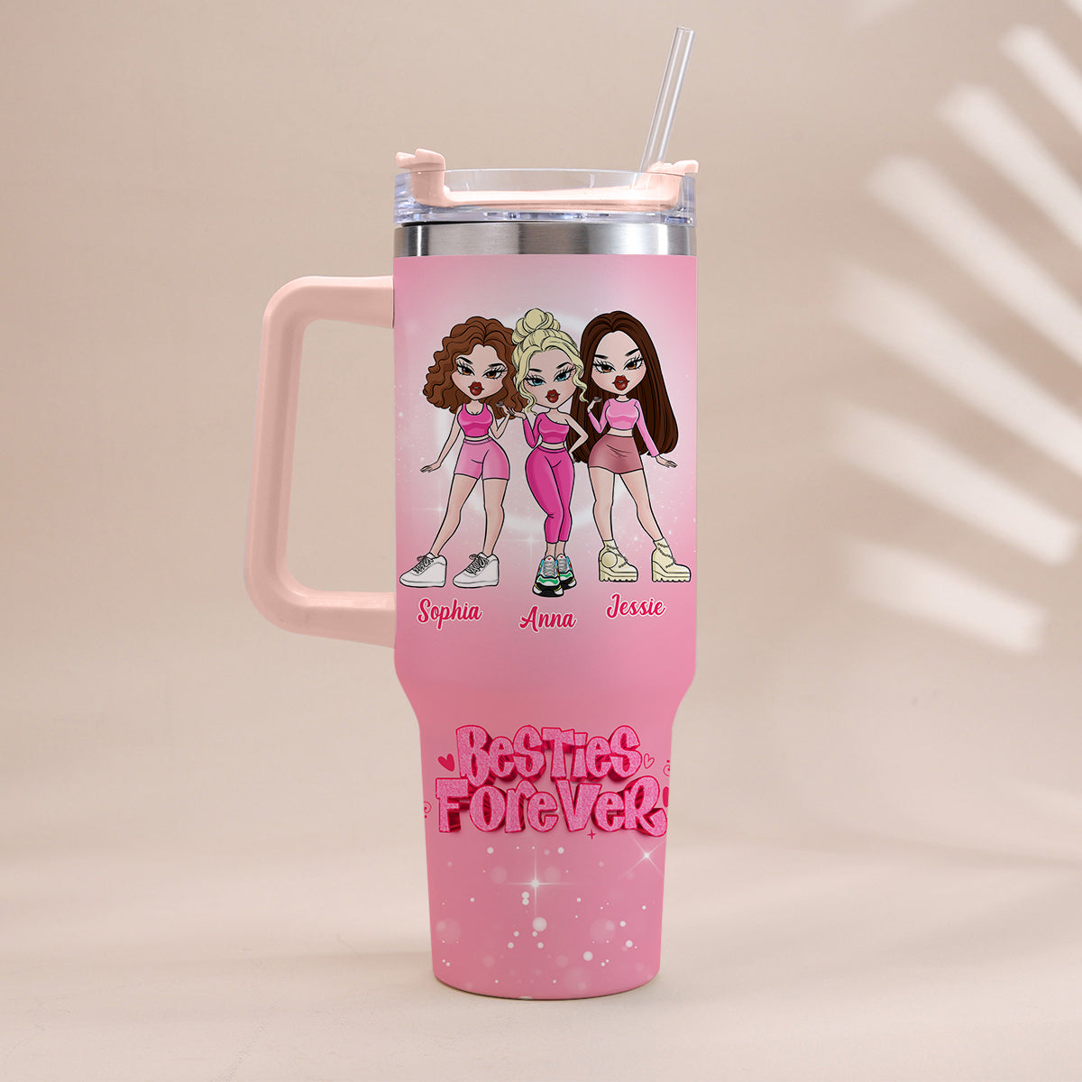 Amies pour toujours - Gobelet isotherme personnalisé avec anse « Meilleures amies »