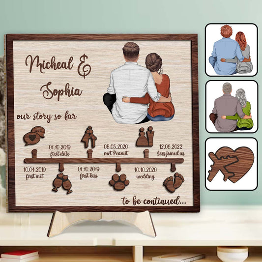 Notre histoire jusqu'à présent - Plaque en bois personnalisée pour couple (2 couches)