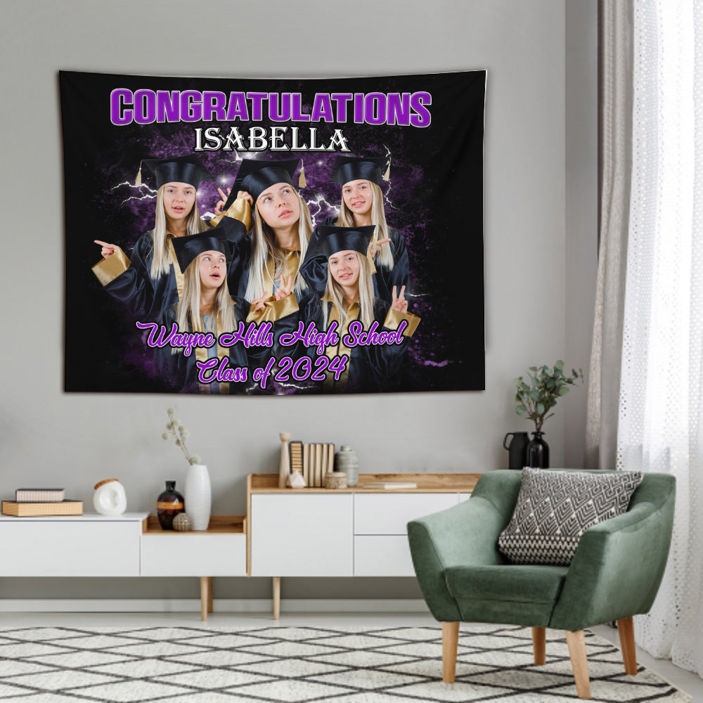 Senior Bootleg Photos Custom - Personalized Graduation Wall Tapestry