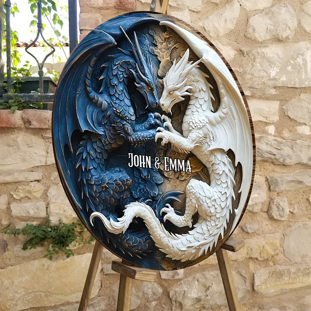 J'adore les dragons - Panneau rond en bois personnalisé avec un dragon