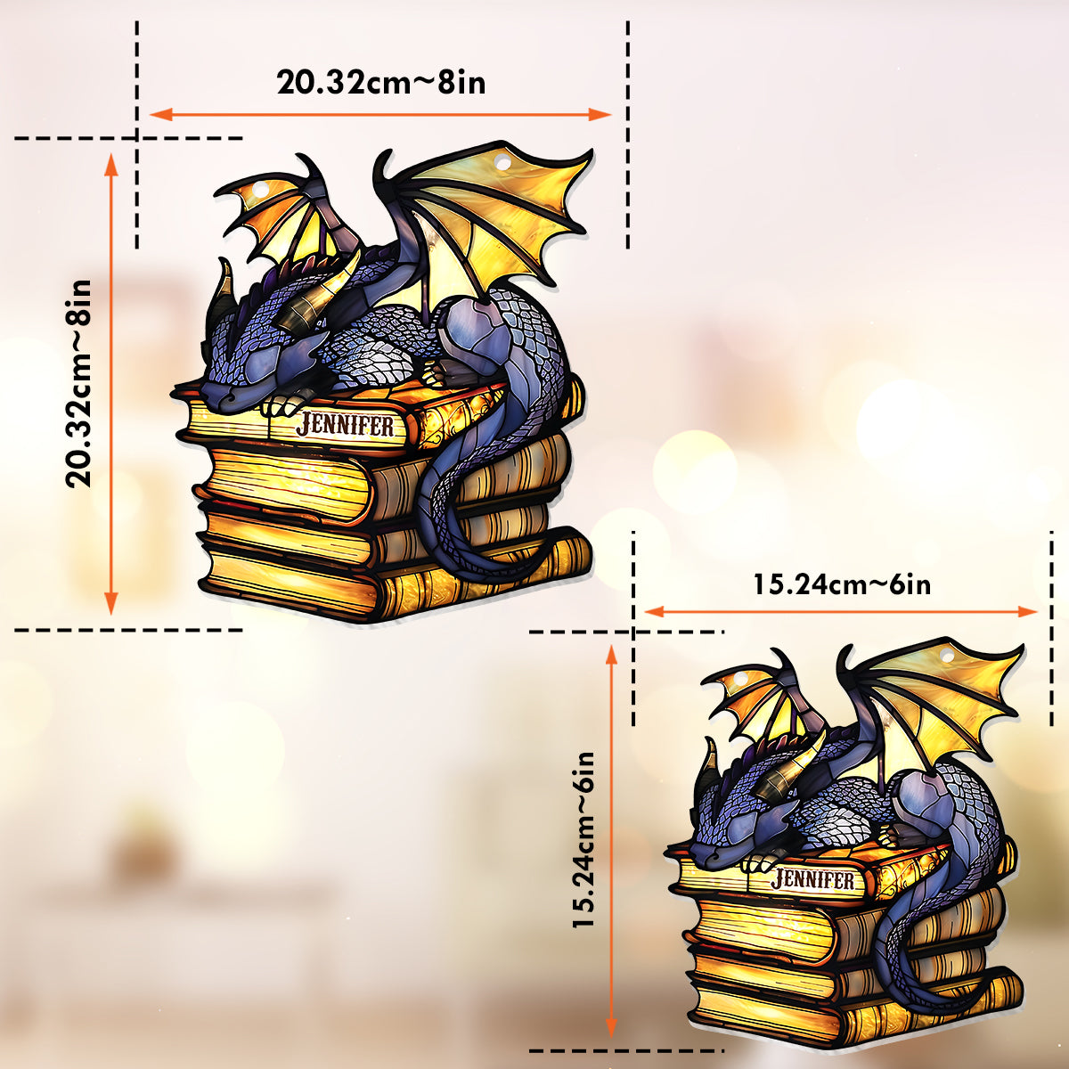 Je ne suis pas un rat de bibliothèque, je suis un dragon des livres ! - Attrape-soleil personnalisé à suspendre à la fenêtre en forme de livre 