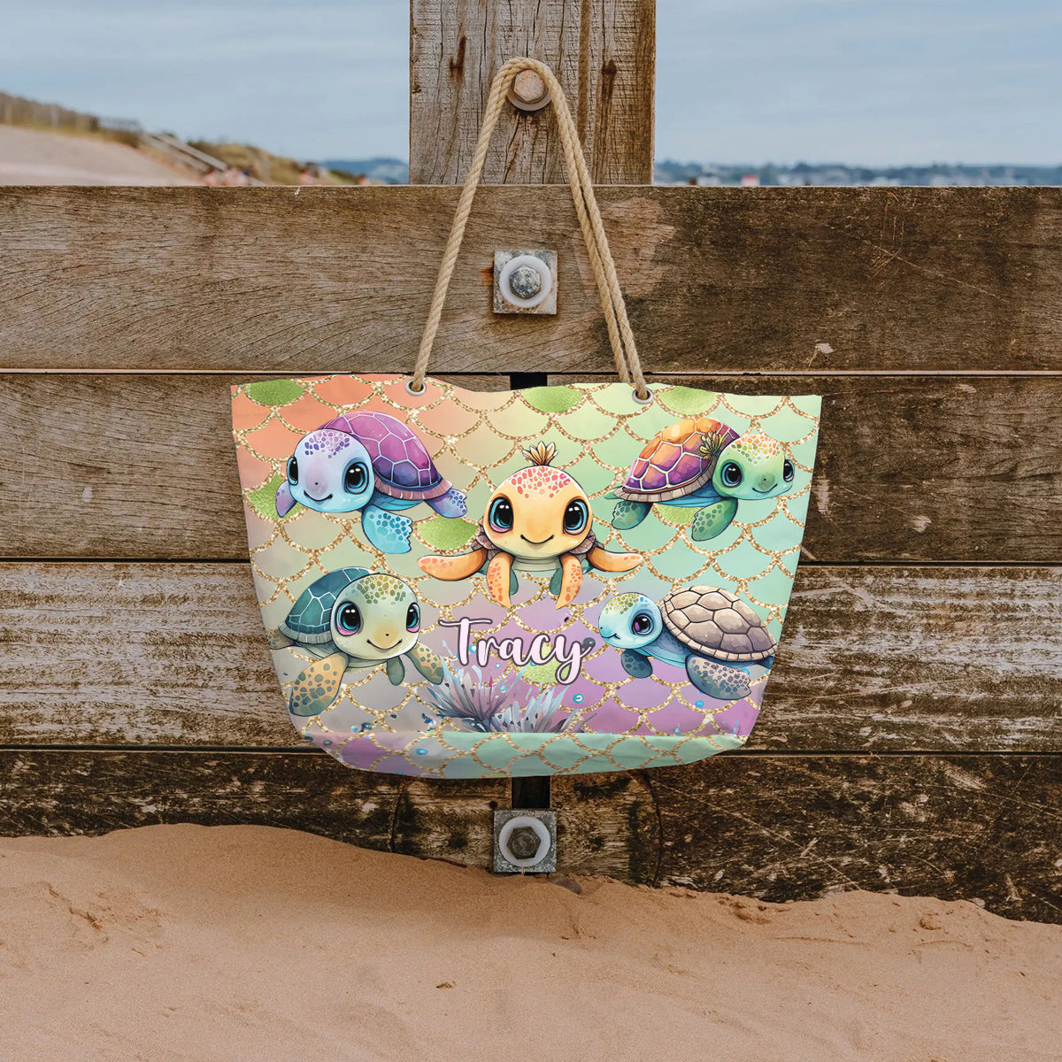 Cute Turtles - Personalized Turtle Beach Bag