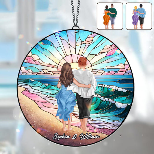 Lever de soleil romantique - Attrape-soleil personnalisé pour couple, à suspendre à la fenêtre 