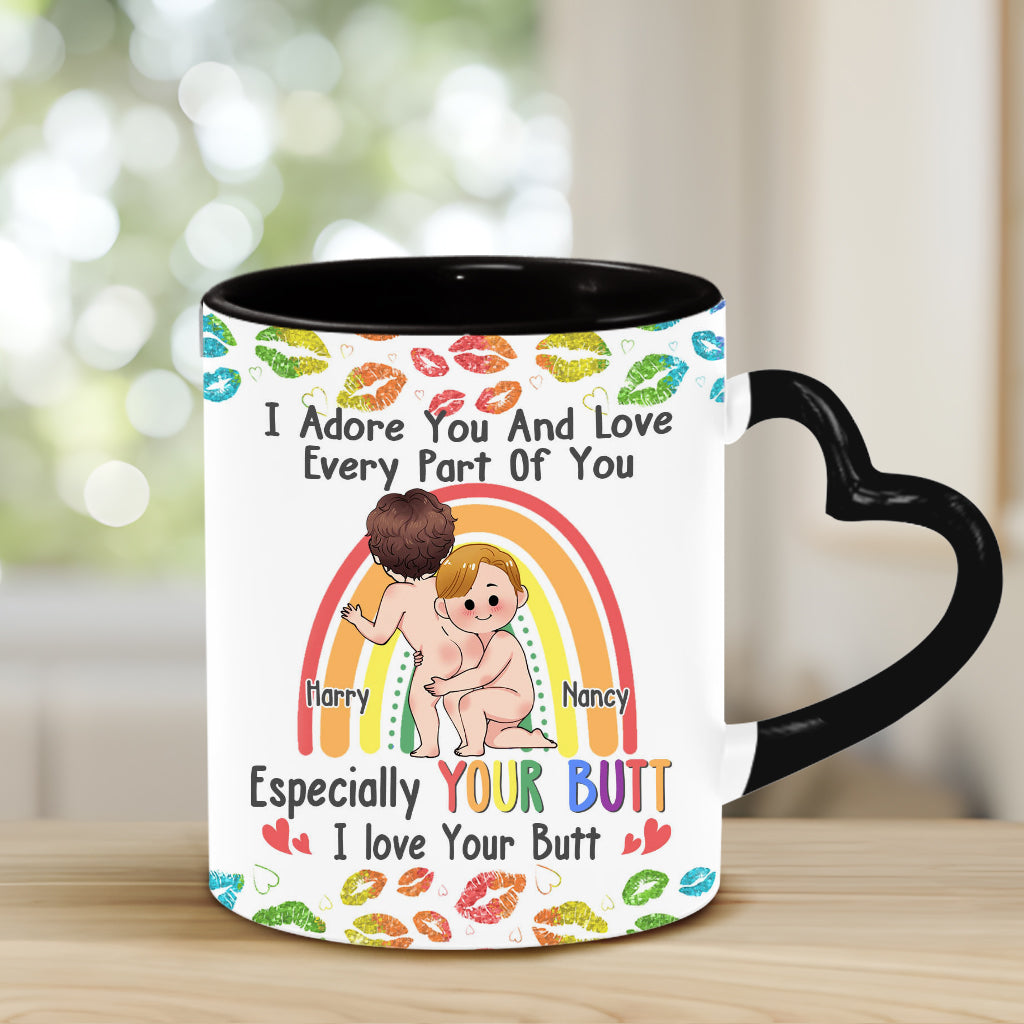 Je t'adore et j'aime chaque partie de toi - Mug personnalisé avec anse en forme de cœur pour le soutien LGBT