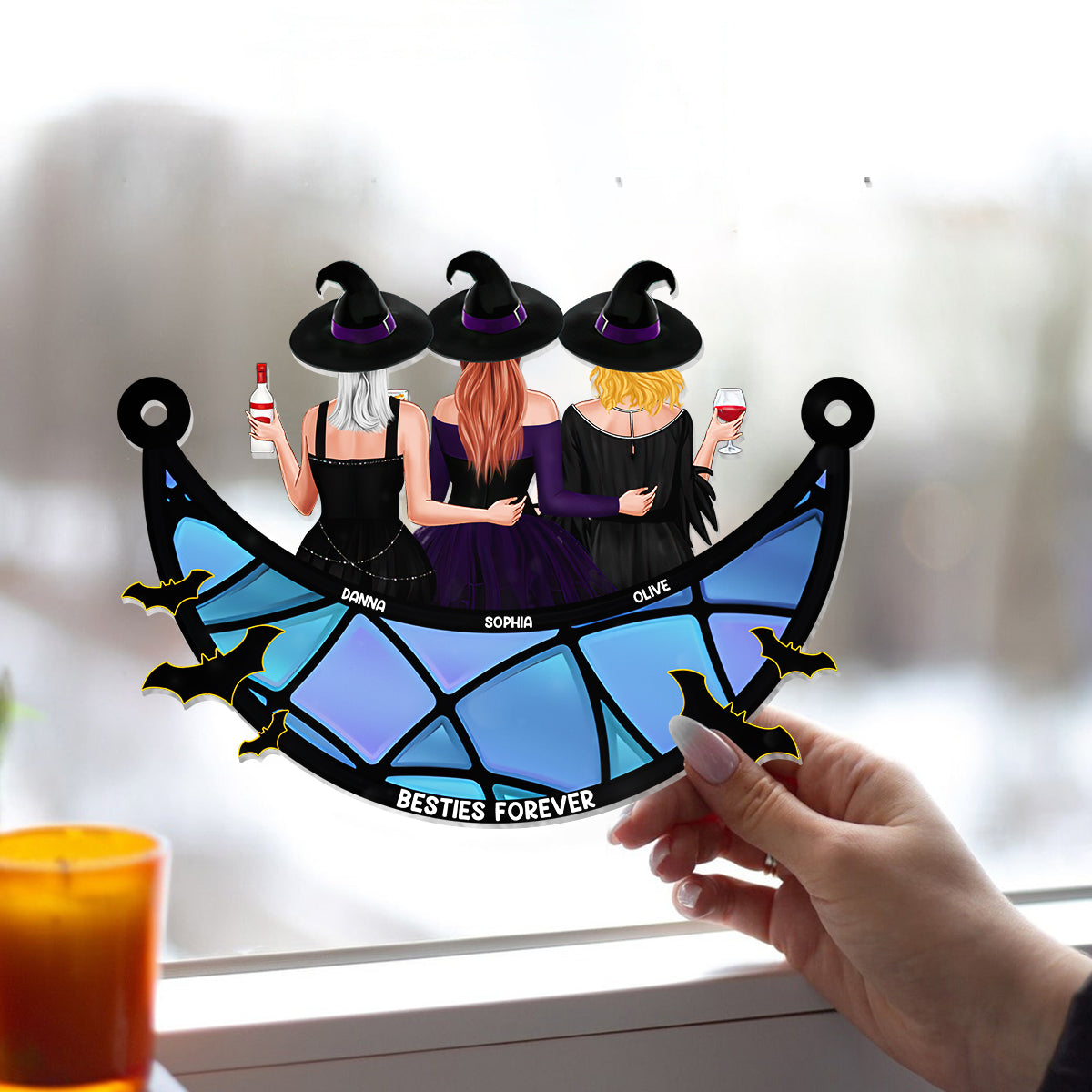 Meilleures amies pour toujours - Style sorcière - Attrape-soleil personnalisé à suspendre à la fenêtre 
