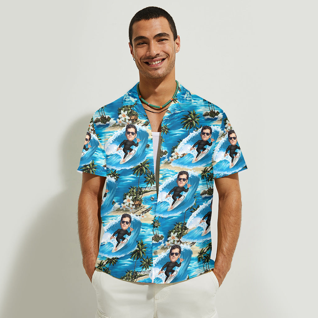 Chemise hawaïenne de surf personnalisée avec caricature humoristique à partir de n'importe quelle photo