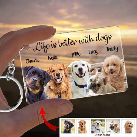 La vie est plus belle avec des chiens et des chats - Porte-clés transparent personnalisé pour chien