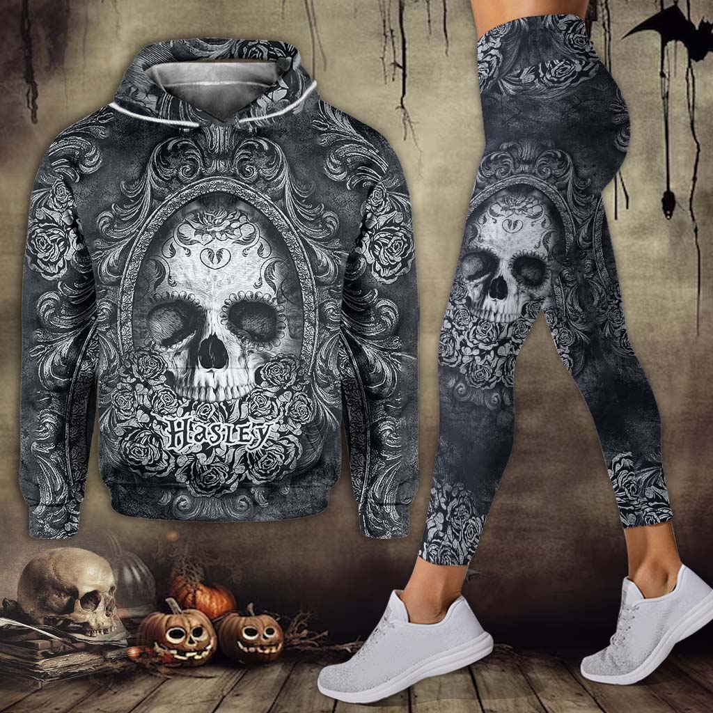 Tête de mort florale - Sweat à capuche et leggings personnalisés avec tête de mort