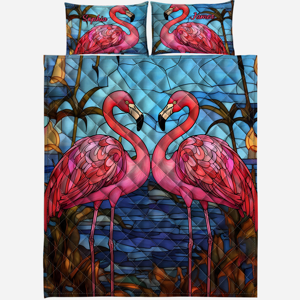 Ensemble de courtepointe personnalisé « Flamants roses »