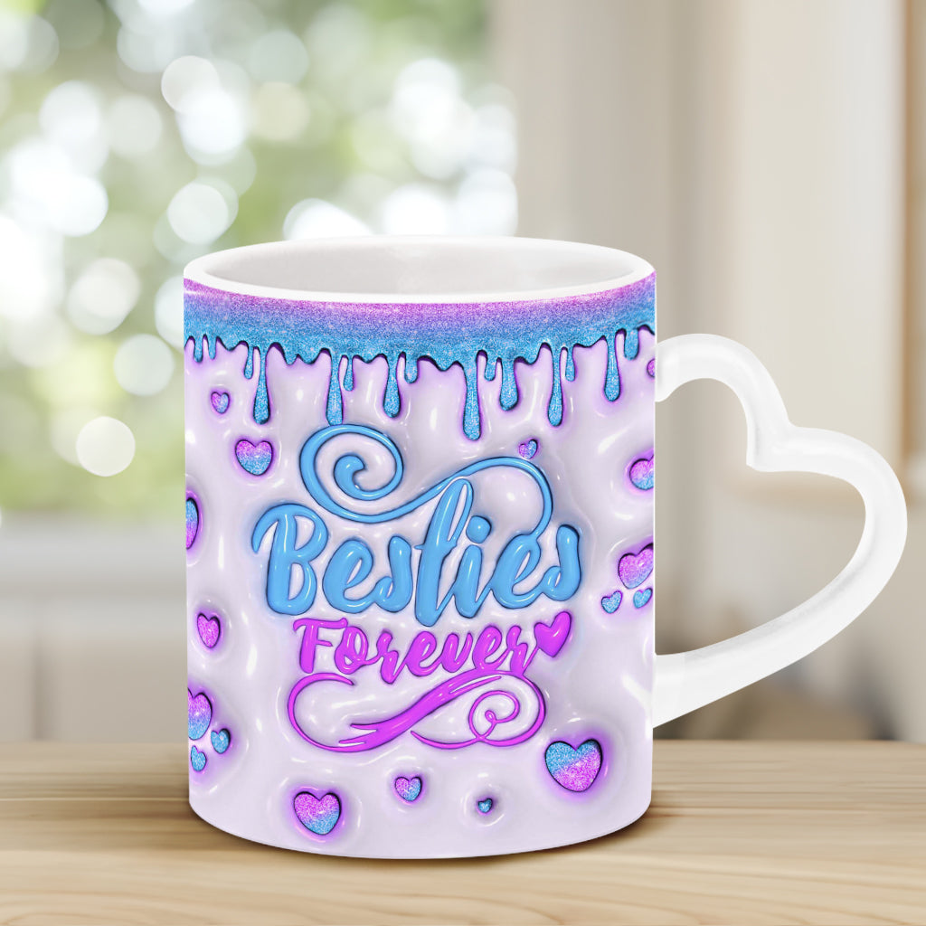 Meilleures amies pour toujours - Mug personnalisé avec anse en forme de cœur et fleur d'anniversaire - Magnifique mug pour les meilleures amies