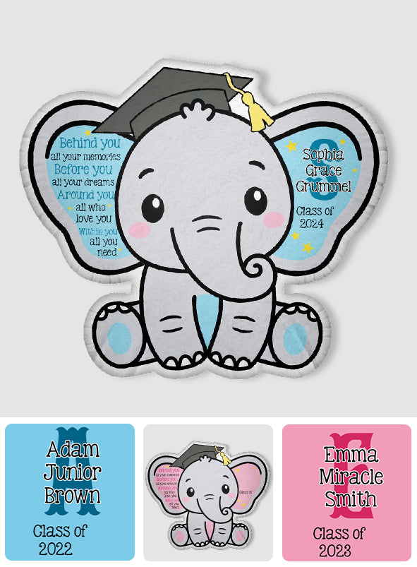 Coussin personnalisé en forme d'éléphant pour célébrer votre remise de diplômes - Souvenirs de votre réussite