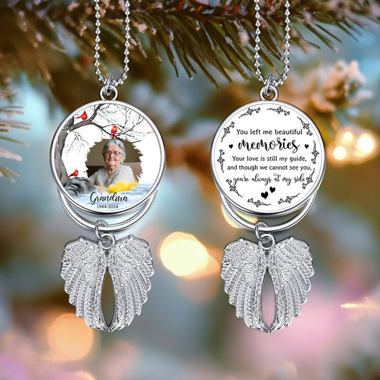 You left me beautiful memories - Personalized Memorial Wings Ornament