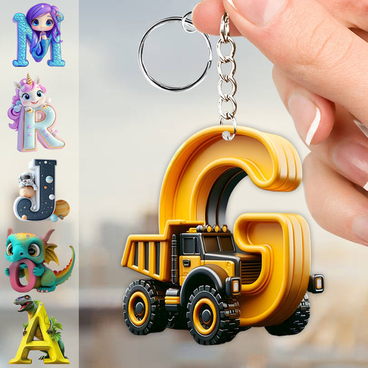 Lettre « Engins de chantier » - Porte-clés enfant personnalisé