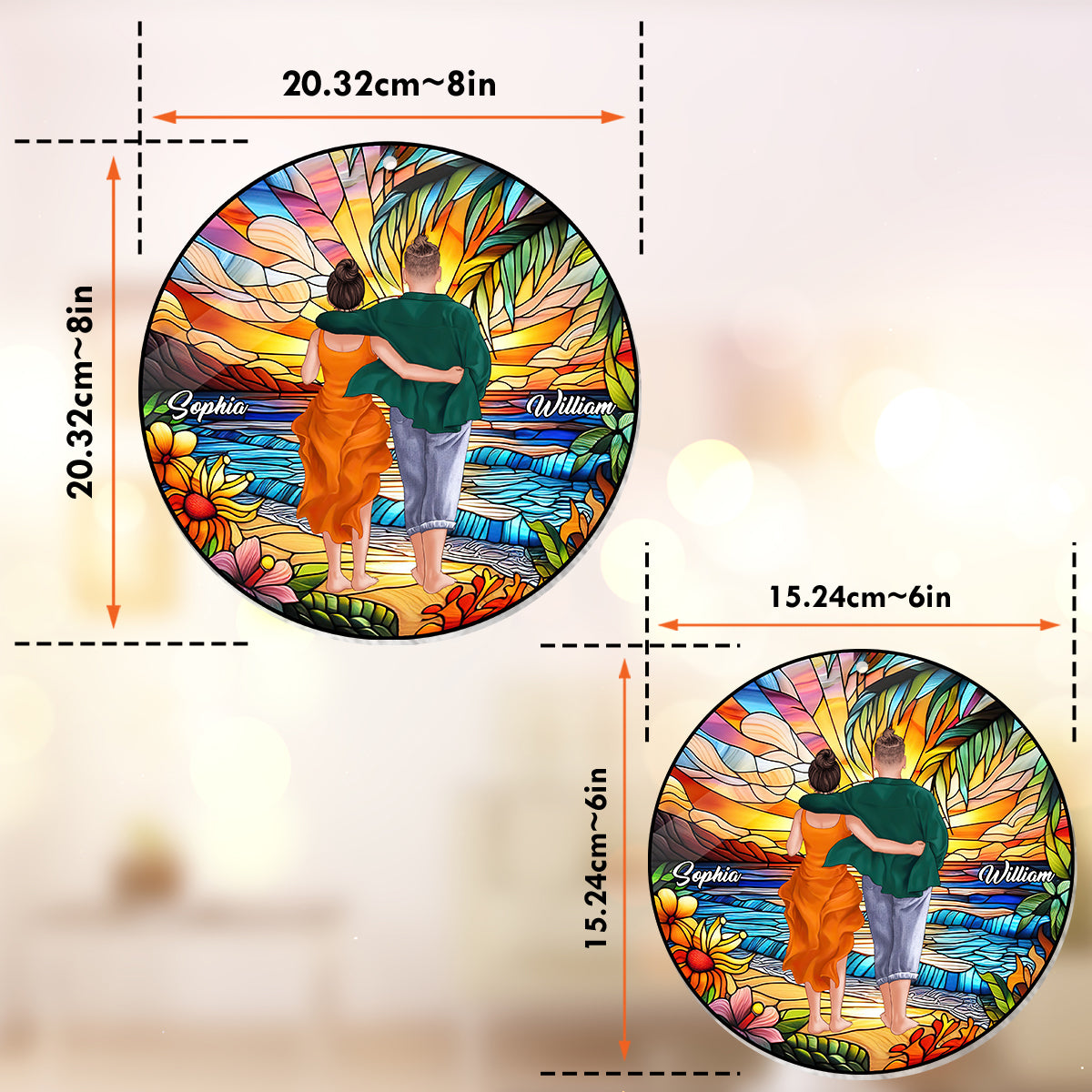 Coucher de soleil romantique - Ornement attrape-soleil personnalisé pour couple, à suspendre à la fenêtre, pour un couple. 