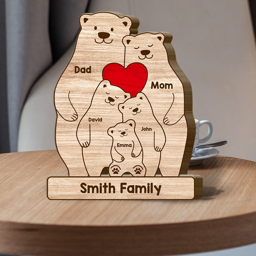 Famille d'ours - Puzzle en bois personnalisé en forme de famille
