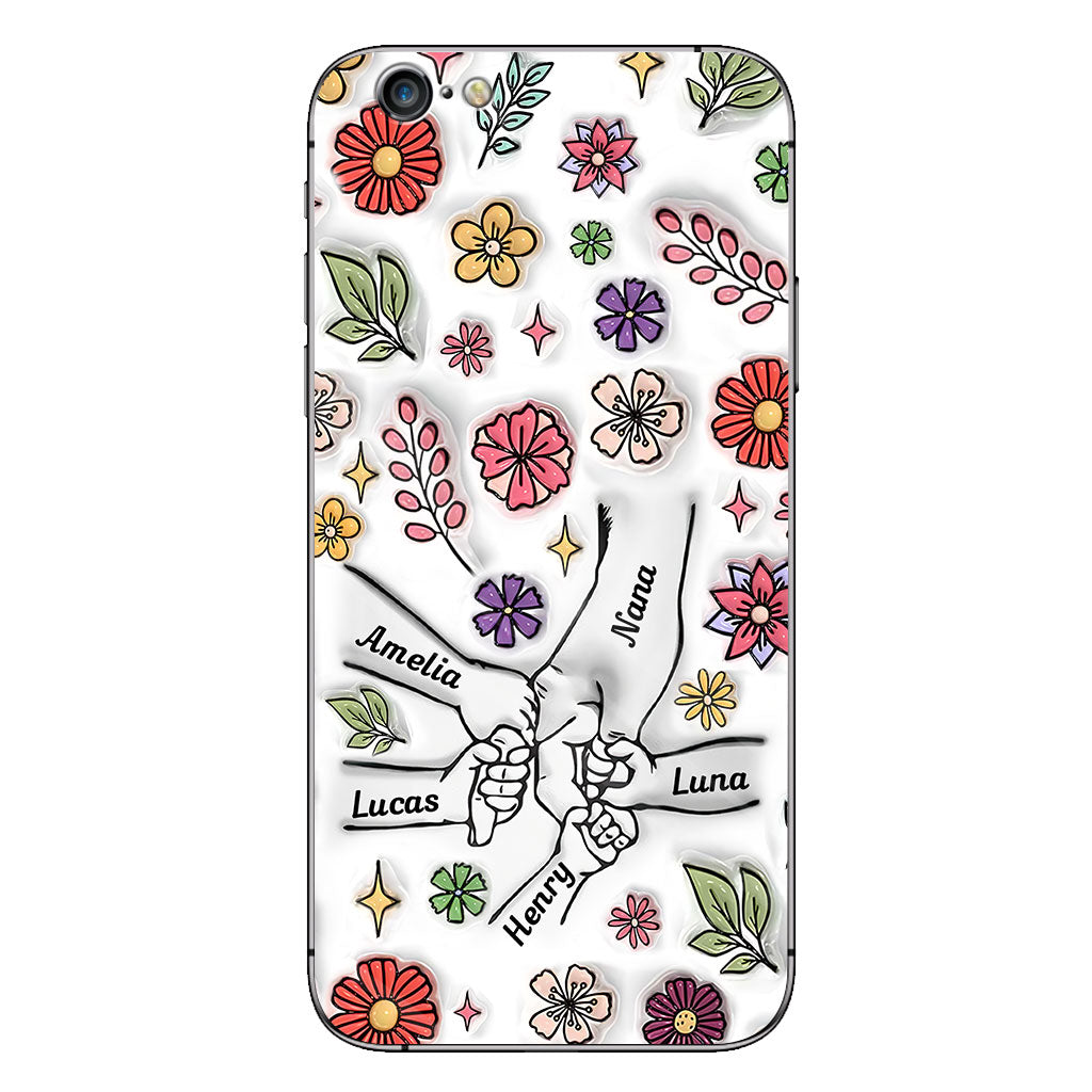 Coque de téléphone personnalisée pour grand-mère avec motif floral printanier et mains qui se tiennent - Mamie et maman