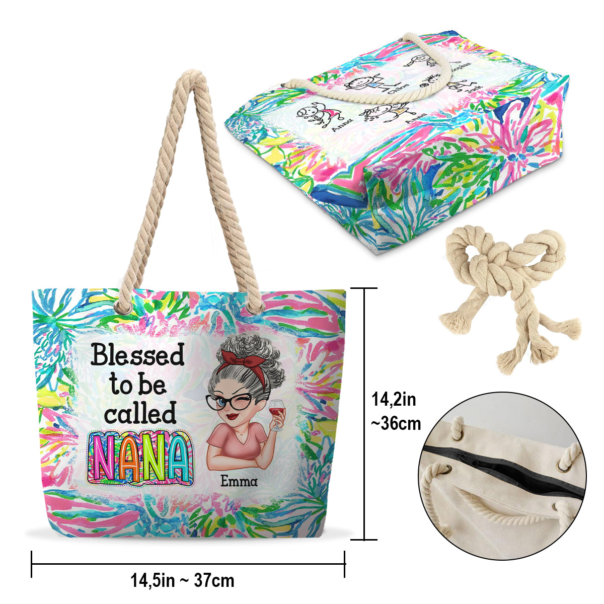 Sac de plage personnalisé pour grand-mère, mamie, grand-mère et petit-enfant - Gribouillage et gribouillage