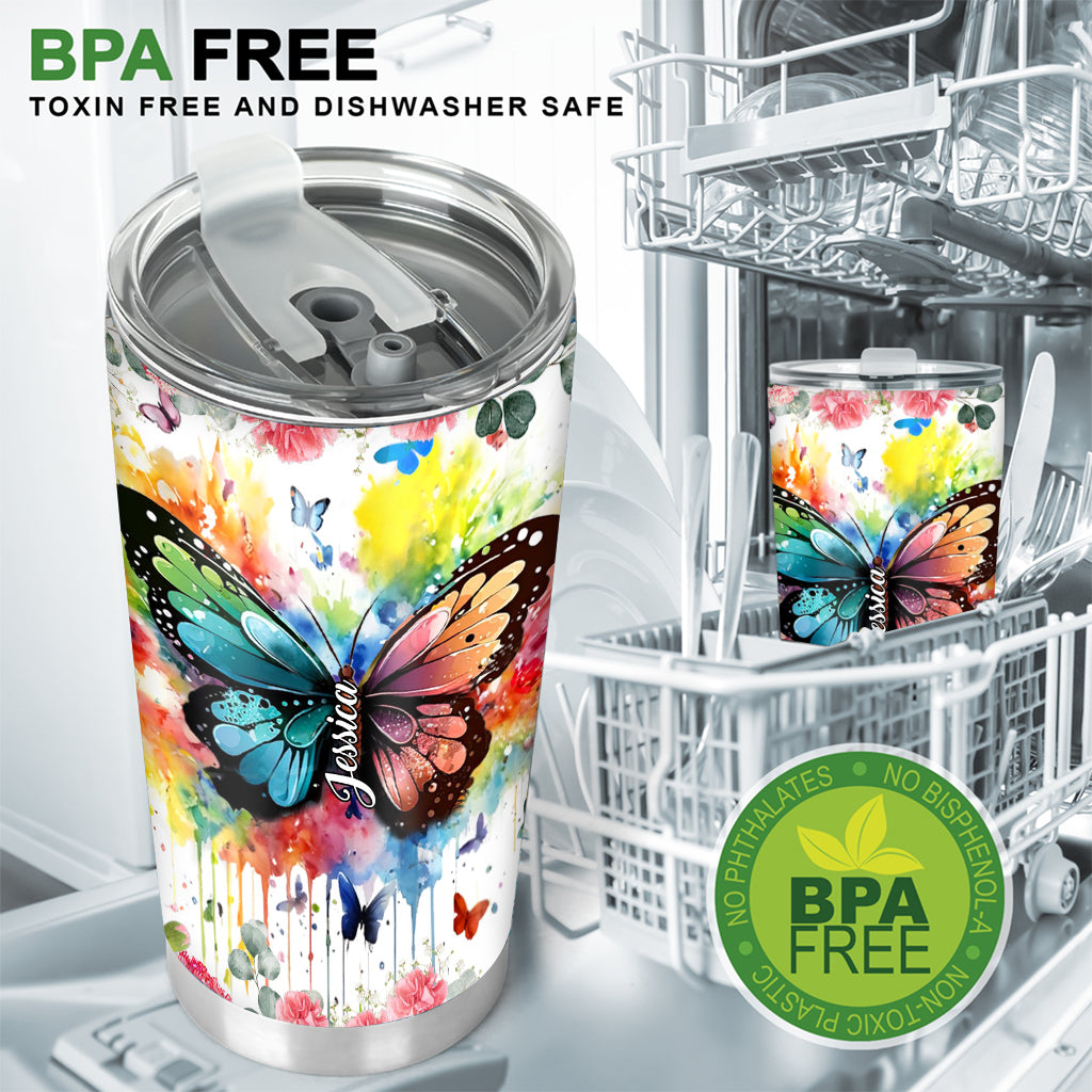 Butterfly Colorful Watercolor Version - Personalized Butterfly Tumbler