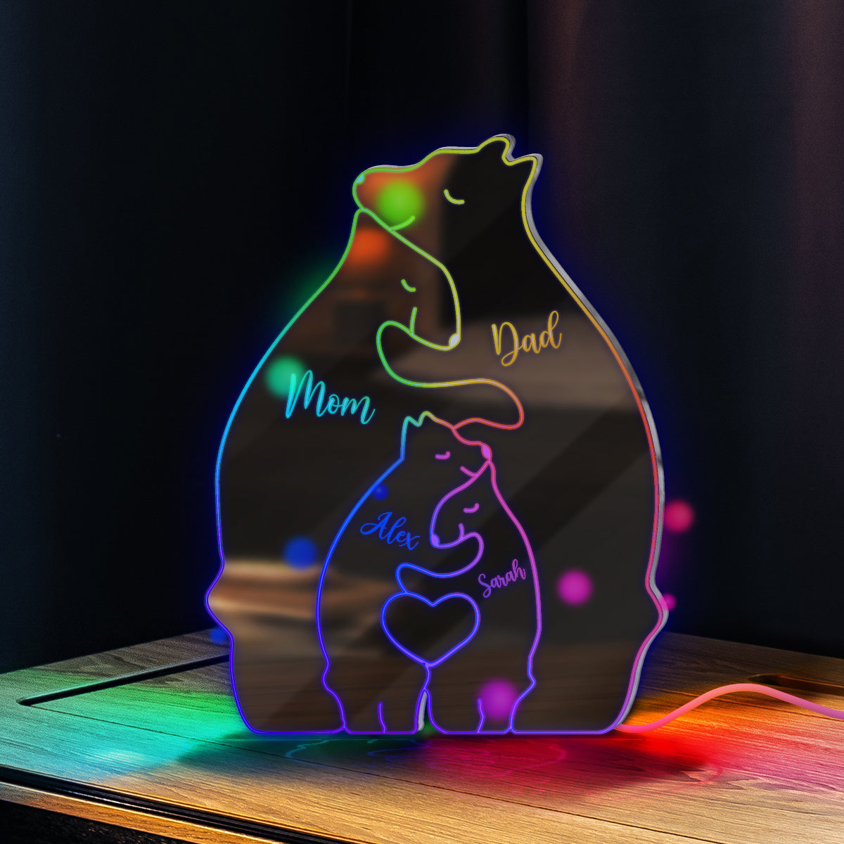 Famille Ours - Miroir lumineux personnalisé pour toute la famille 