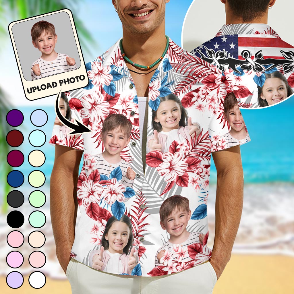 T-shirt du 4 juillet avec photo - Chemise hawaïenne personnalisée pour papa