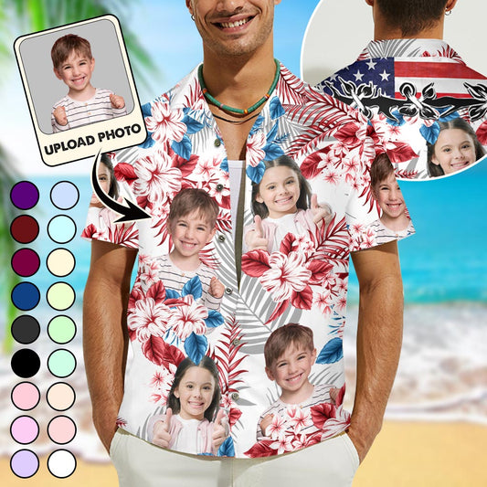 T-shirt du 4 juillet avec photo - Chemise hawaïenne personnalisée pour papa