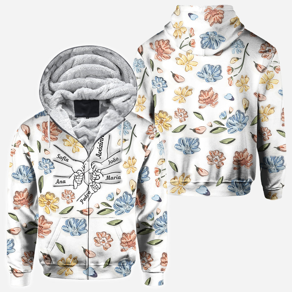 T-shirt personnalisé « Mains de maman tenant des fleurs pastel » avec motif floral pastel