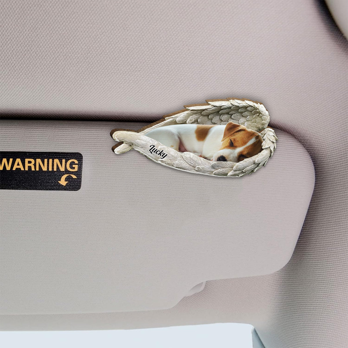 Animal endormi sous des ailes d'ange - Clip de pare-soleil personnalisé en forme de chien