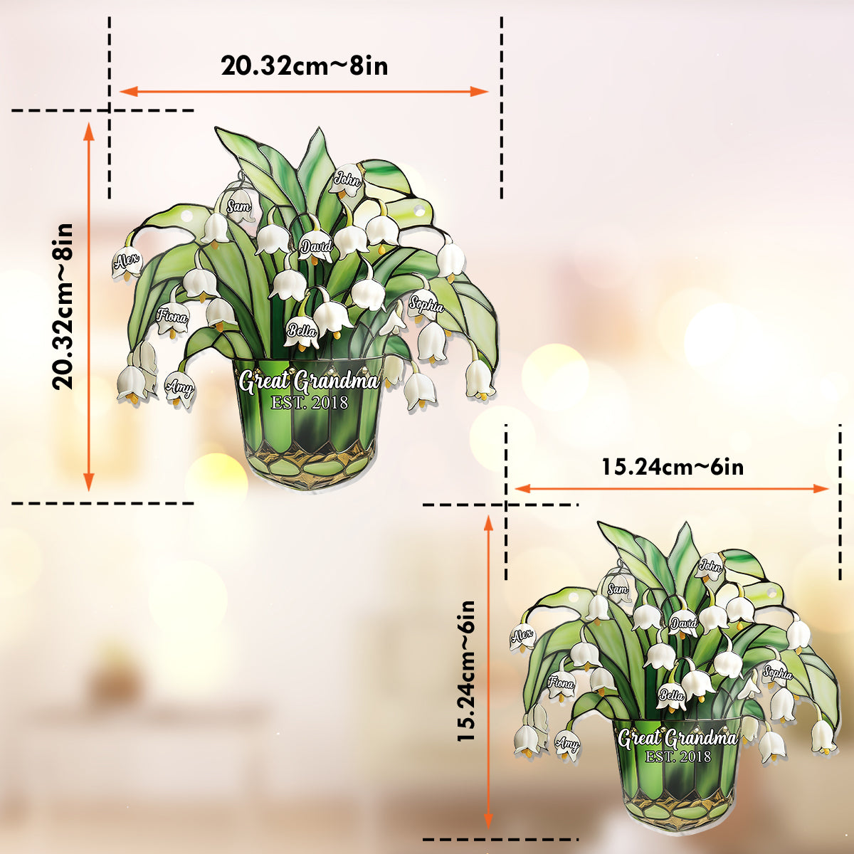 Muguet - Ornement attrape-soleil personnalisé à suspendre à la fenêtre pour grand-mère - Mamie, Maman, Arrière-grand-mère 