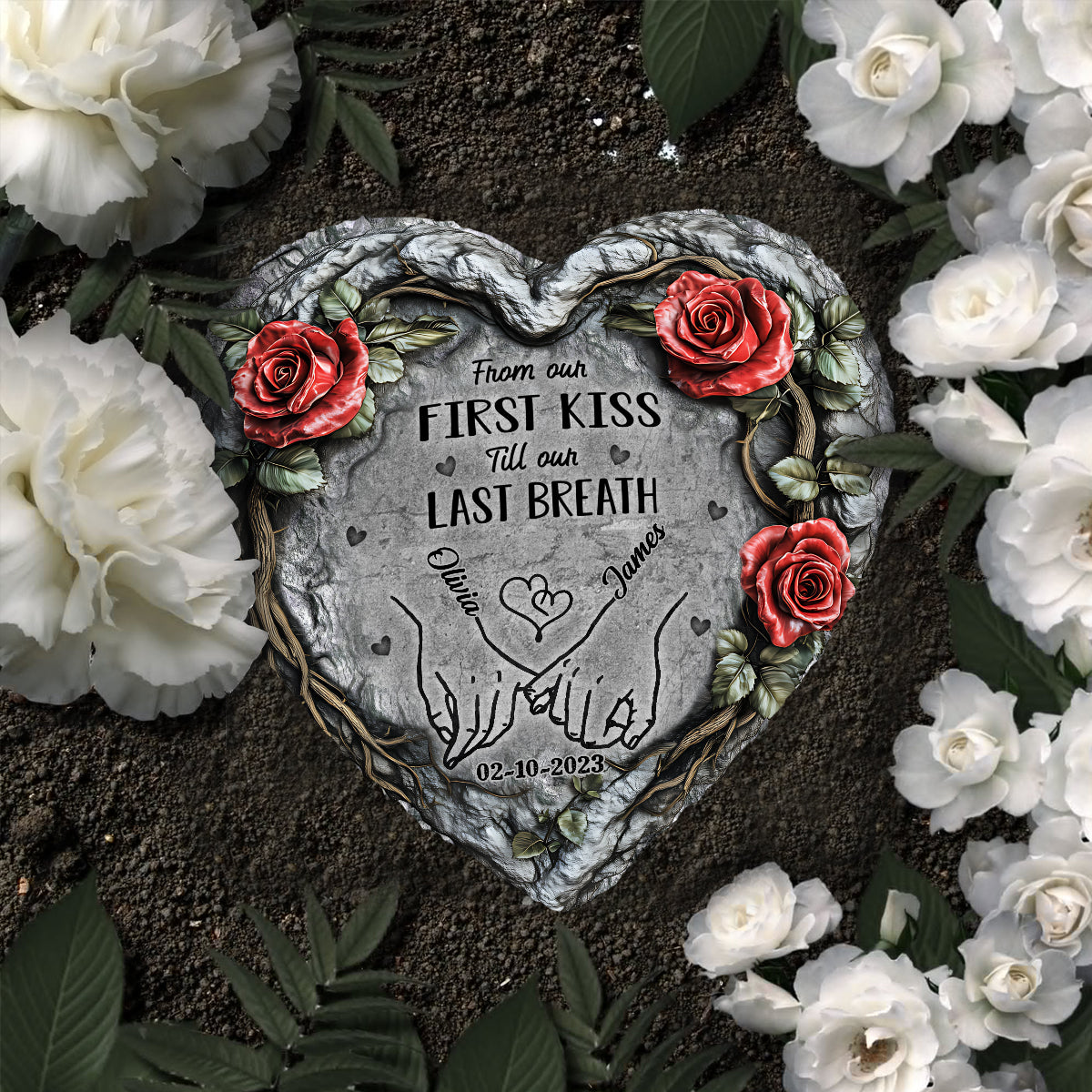 De notre premier baiser à notre dernier souffle - Pierre en forme de cœur personnalisée pour couple