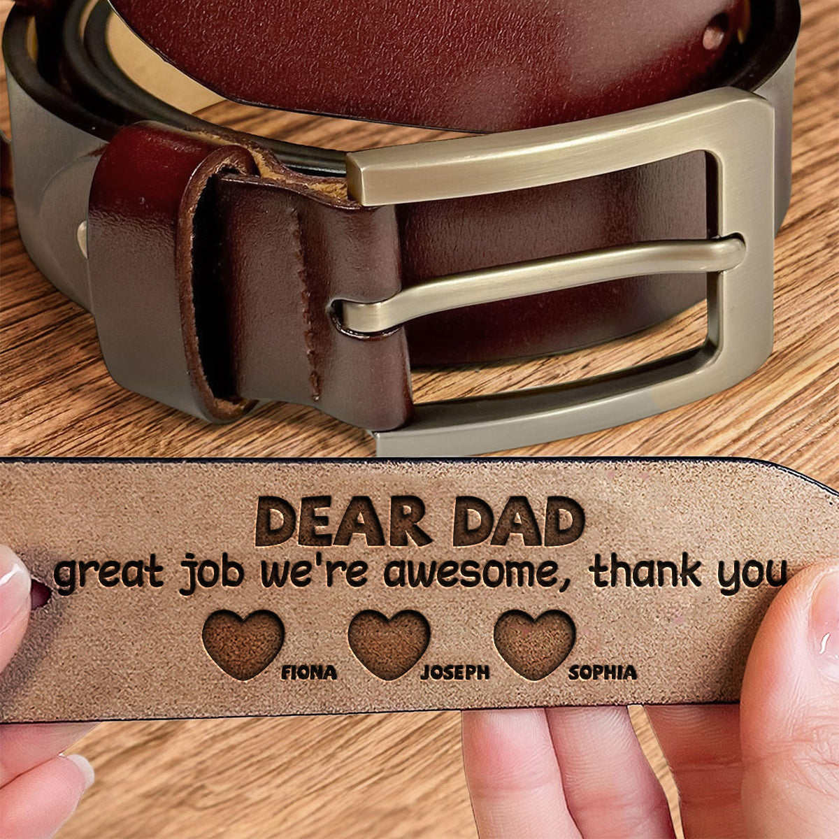 Cher papa, super boulot ! On est géniaux ! Merci ! - Ceinture en cuir personnalisée pour papa