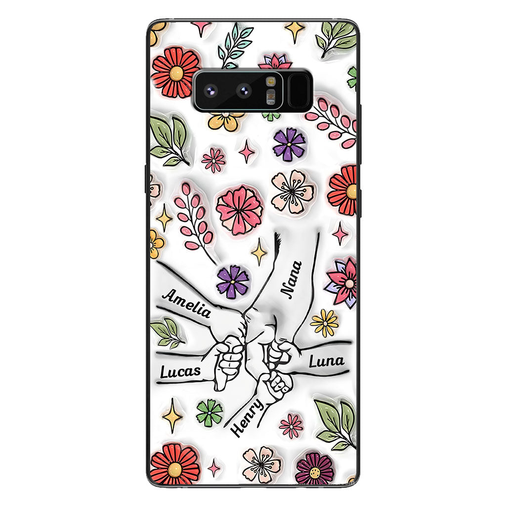 Coque de téléphone personnalisée pour grand-mère avec motif floral printanier et mains qui se tiennent - Mamie et maman