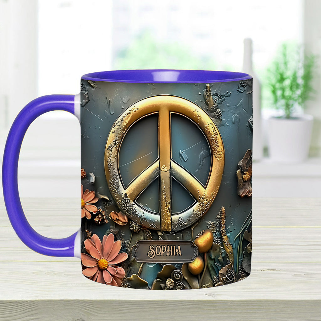 Peace, Love, And Happiness - Personalized Hippie Accent Mug