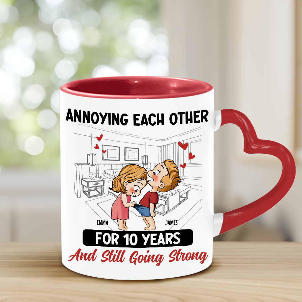 Annoying Each Other For Years And Still Going Strong - Personalized Couple Heart Handle Mug