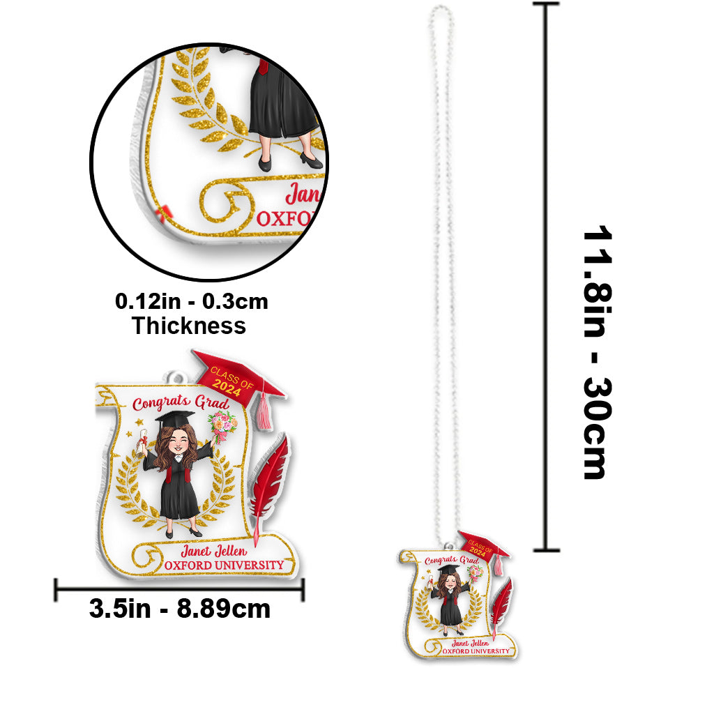 Félicitations aux diplômés ! Ornement de voiture transparent et personnalisé pour la remise des diplômes