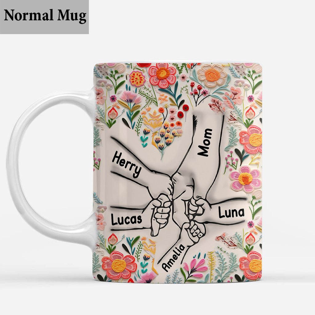 Mug personnalisé « Main dans la main » style floral - Mug maman