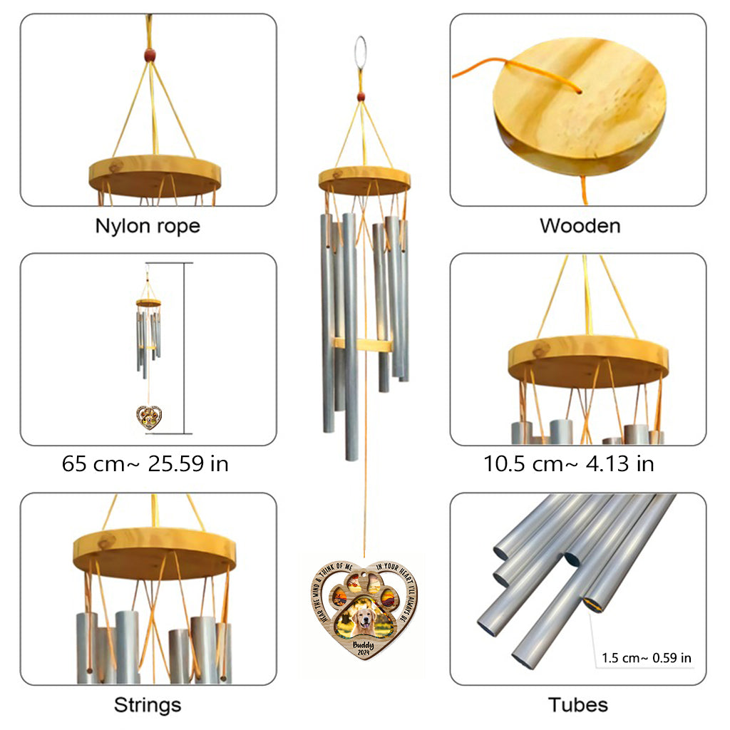 Écoute le vent et pense à moi - Carillon éolien personnalisé pour chien