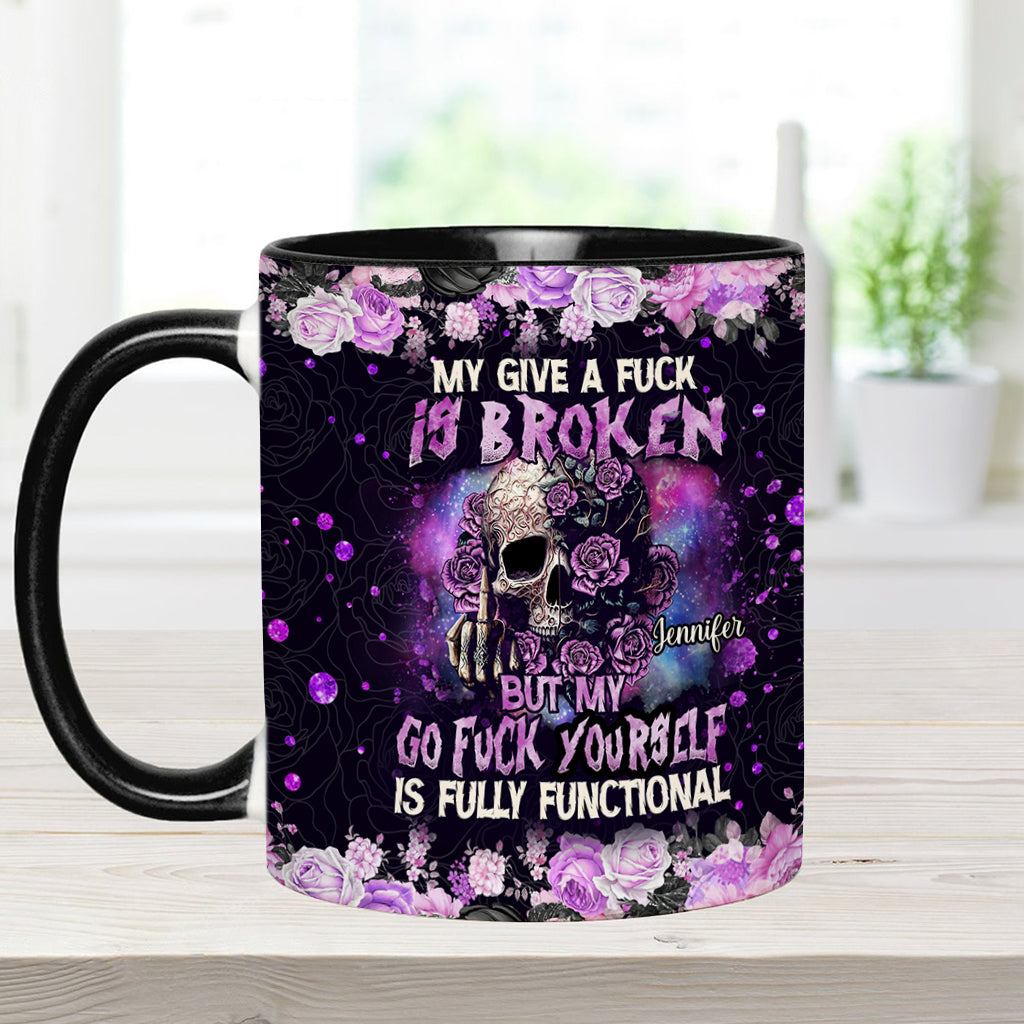 Mon mug personnalisé avec motif tête de mort est cassé, mais mon « Va te faire foutre » est en parfait état de marche.
