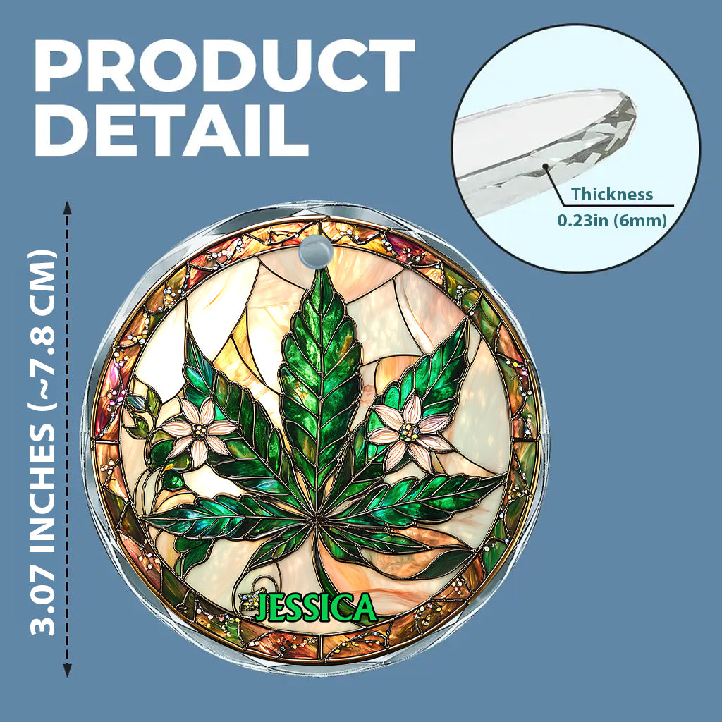 Ornement de Noël rond en verre personnalisé en forme de mauvaise herbe