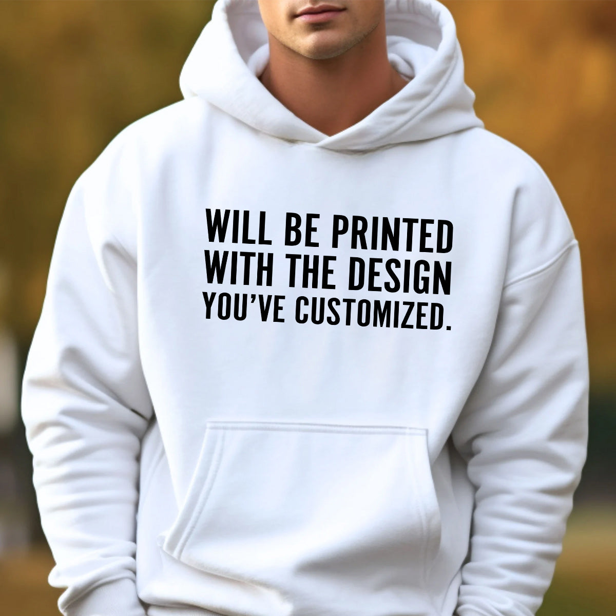 Le t-shirt et le sweat à capuche seront imprimés avec le motif que vous avez personnalisé.