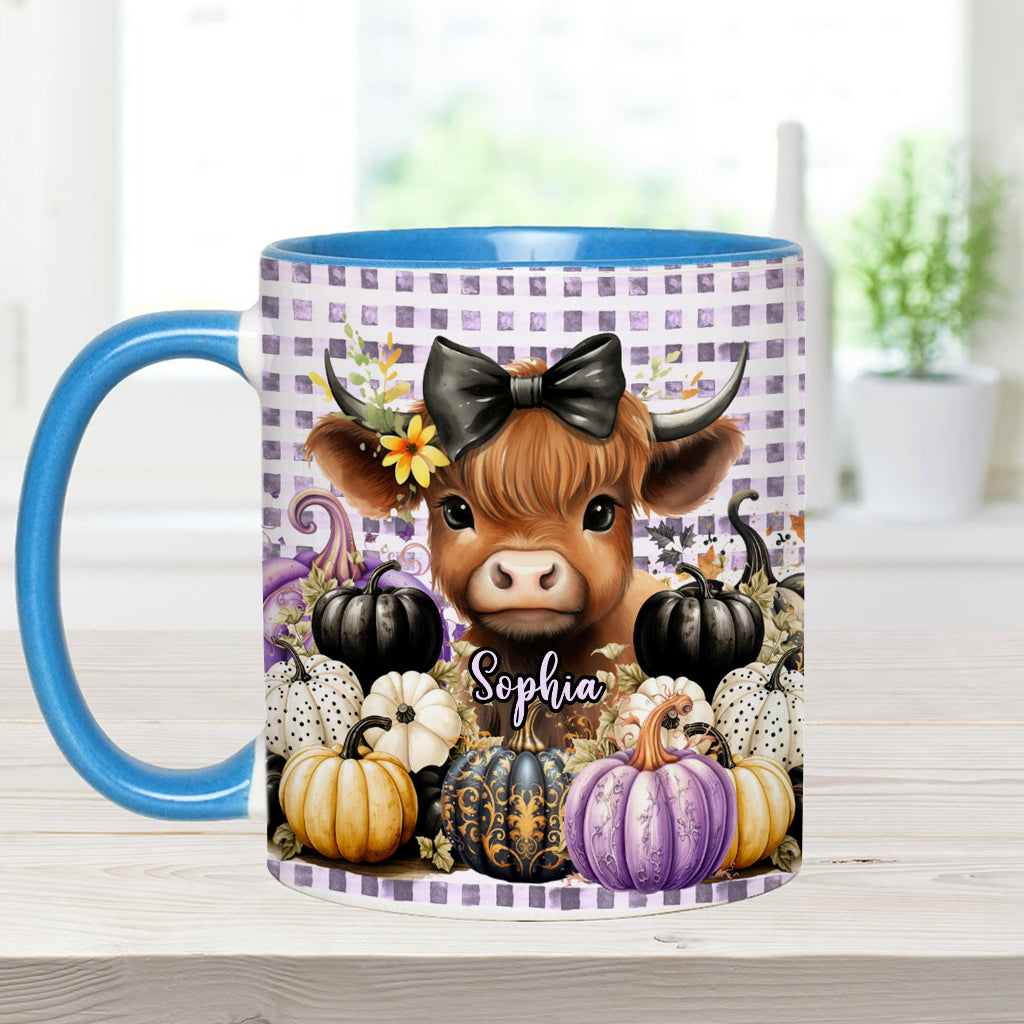 Cute Baby Highland Cow Fall Pumpkins - Personalized Accent Mug